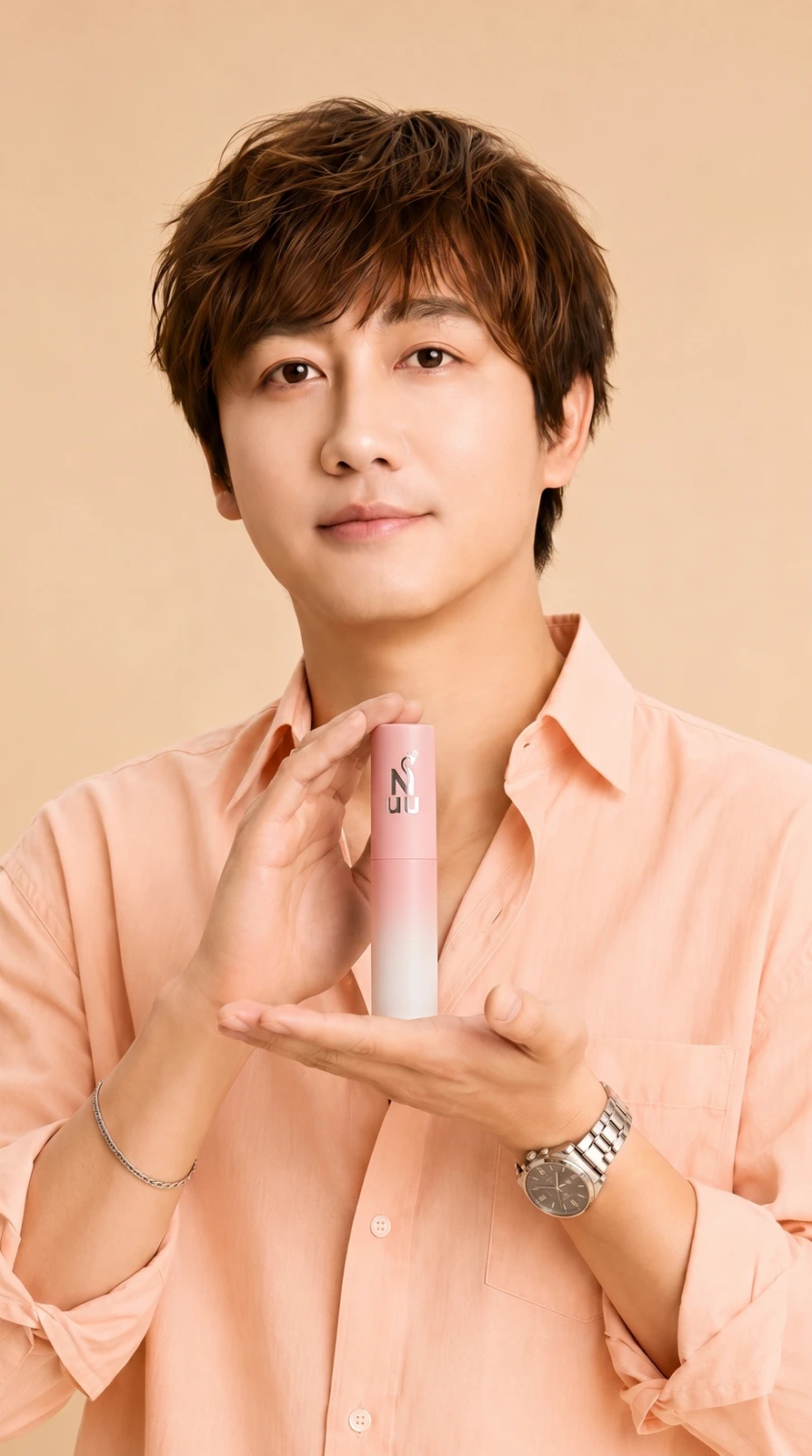 모델이 누(NUU) 미스트 제품을 들고 있는 모습